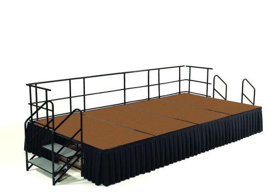 NPS 8' x 12' Complete Portable Stage Package with Steps and Guardrails, 24" Height, Hardboard, Box Pleat Skirting, 96 sq ft