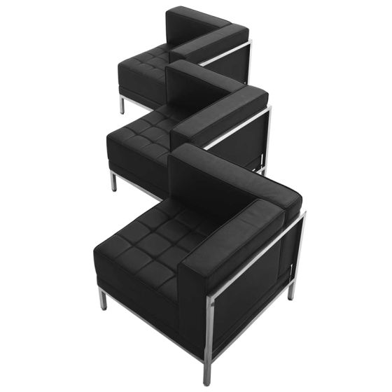 Ares Series Leather 3 Piece Corner Chair Lounge Set-Black