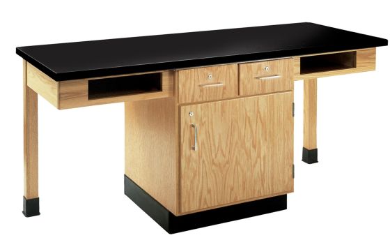 Diversified Spaces 2 Station Table with Two Drawers, Book Cubbies - Plastic Laminate Top