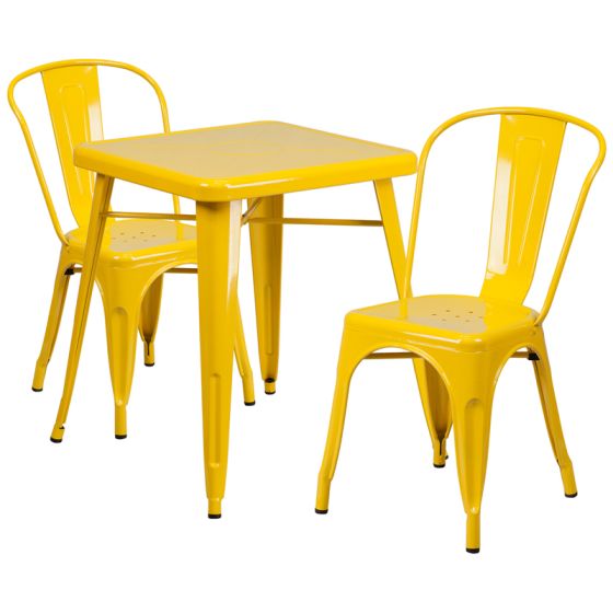 HUSKY Seating® Metal Indoor-Outdoor Restaurant Dining Set with 2 Chairs-Yellow