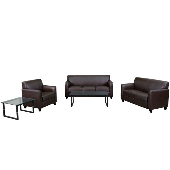 Diplomat Series Leather Reception Set-Brown