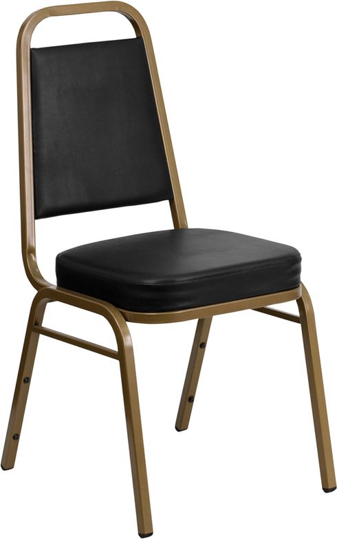 HUSKY Seating® 500 LB Vinyl Commercial Banquet Stacking Chair with Gold Frame-Black
