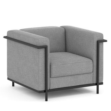 Citadel 275 LB Club Chair with Matte Black Metal Frame, Light Gray Fabric