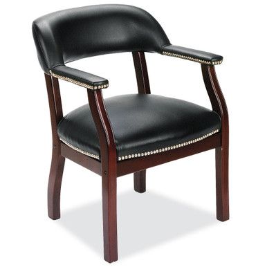 Ottawa 275 LB Guest Chair with Mahogany Frame - 26''D, Black Leather Soft Vinyl
