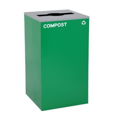 Alpine Industries Square Recycling Bin – 29 Gallons - Green Can, Mixed Opening Lid, for Compost