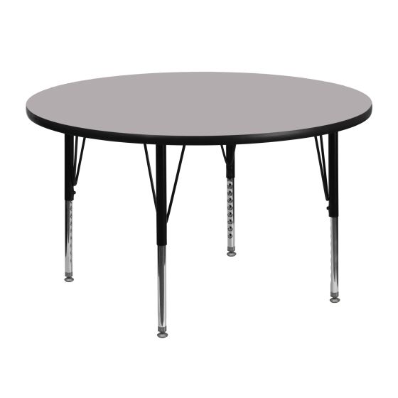 Adjustable Height 48" Round Thermal Fused Laminate Preschool Activity Table-Gray
