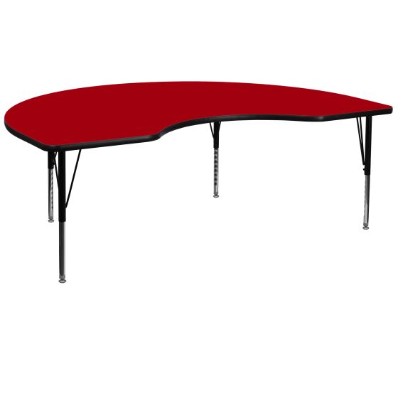Adjustable Height 48" W x 96" L Kidney Shaped Thermal Fused Laminate Preschool Activity Table-Red