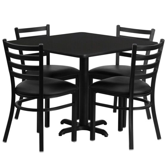 HUSKY Seating® 36"W x 36"L Square Laminate X-Base Table Set With 4 Black Ladder Chairs-Black