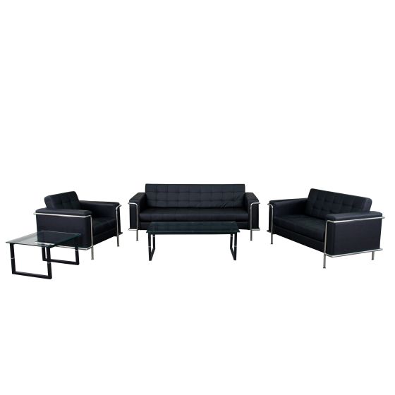 Ares Series Leather 3 Piece Sofas & Chair Lounge Set-Black