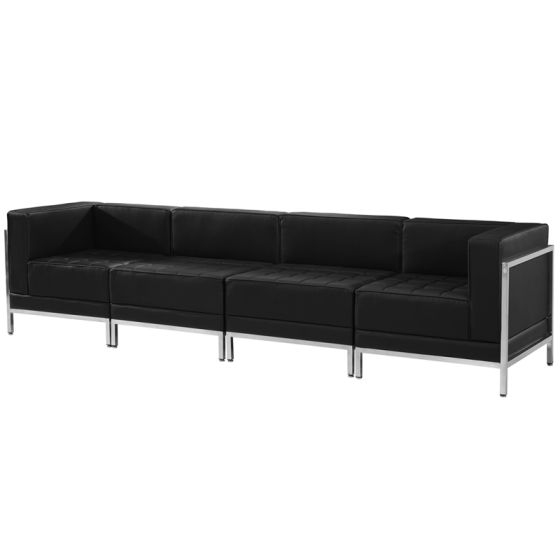 Ares Series Leather 4 Piece Lounge Set-Black