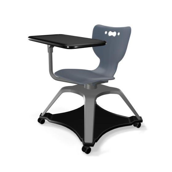 MooreCo Hierarchy Enroll Chair, Armless Shell with Tablet Arm and Hard Casters, 32.4"H x 25.6"W x 25.6"D