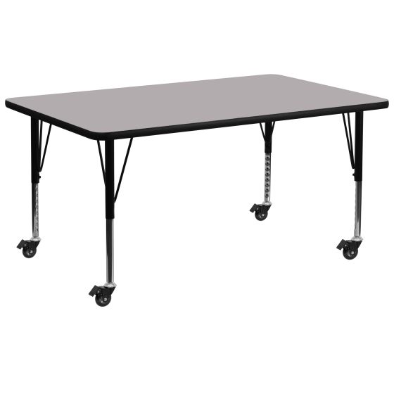 Heavy Duty 30" W x 72" L Mobile Rectangular Activity Table with  Thermal Fused Laminate Top-Gray