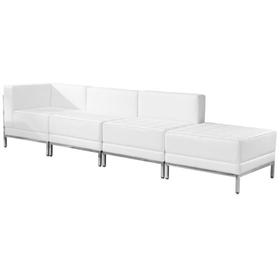 Ares Series Leather 4 Piece Chair & Ottoman Set-White