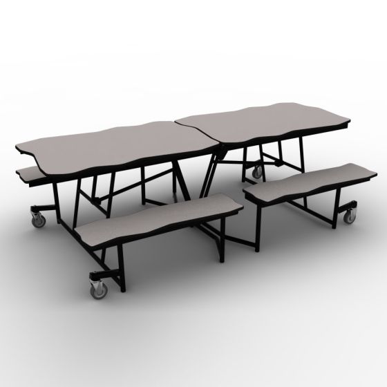 National Public Seating® Mobile Cafeteria Table with Benches, 8' Bedrock, Particleboard Core, 3MM PVC Edge, Textured Black Frame