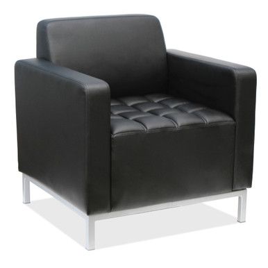 Larsa 275 LB Guest Chair, Black Faux Leather, Silver