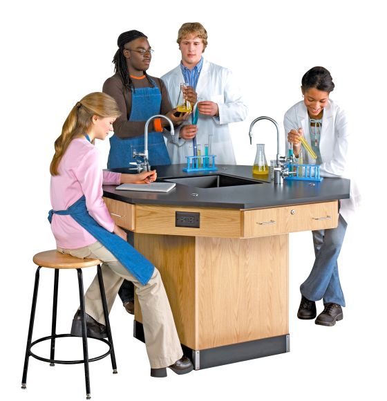 Diversified Spaces Octagon Workstation with Pedestal Base & Fixtures - Epoxy Top - 62" x 62"