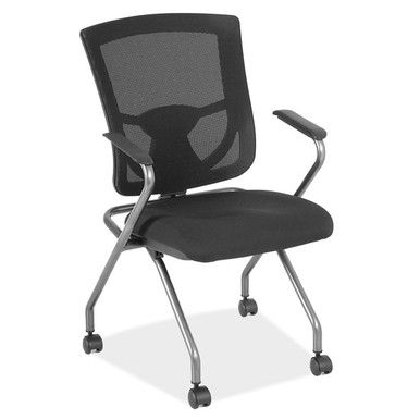 Breezeway Pro Mesh Back Nesting Chair with Upholstered Seat and Titanium Frame, Black Fabric Seat