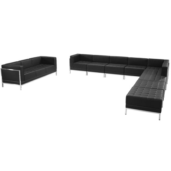 Ares Series Leather 10 Piece Sofa & Sectional Lounge Set-Black