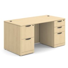 OS Laminate Collection Double Full Pedestal Desk - 60'' x 30'' - Maple