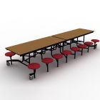 National Public Seating® Mobile Cafeteria Table with 16 Stools, 12'L, MDF Core, ProtectEdge, Textured Black Frame
