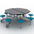 National Public Seating® Mobile Cafeteria Table with 8 Stools, 60" Octagon, Particleboard Core, Vinyl T-Mold Edge, Chrome Frame