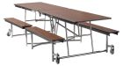National Public Seating® Mobile Cafeteria Table with Benches, 10'L, Particleboard Core, Vinyl T-Mold Edge, Chrome Frame