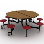 National Public Seating® Mobile Cafeteria Table with 8 Stools, 60" Octagon, Particleboard Core, Vinyl T-Mold Edge, Textured Black Frame