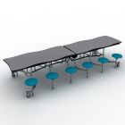 National Public Seating® Mobile Cafeteria Table with 12 Stools, 12' Swerve, Particleboard Core, 3MM PVC Edge, Chrome Frame