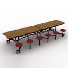 National Public Seating® Mobile Cafeteria Table with 12 Stools, 12' Bedrock, MDF Core, ProtectEdge, Textured Black Frame