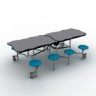 National Public Seating® Mobile Cafeteria Table with 8 Stools, 8' Bedrock, MDF Core, ProtectEdge, Chrome Frame