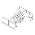 Friant Novo 4-Workstation Cubicle Panel System, 6' x 8' per Station, Typical FH-4009