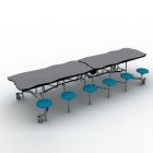 National Public Seating® Mobile Cafeteria Table with 12 Stools, 12' Bedrock, Plywood Core, Vinyl T-Mold Edge, Chrome Frame