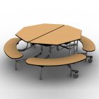 National Public Seating® Mobile Cafeteria Table with Benches, 60" Octagon, Particleboard Core, 3MM PVC Edge, Chrome Frame