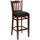 HUSKY Seating 800 LB Mahogany Finish Vertical Slat Back Wooden Restaurant Bar Stool with Vinyl Seat-Black