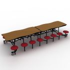 National Public Seating® Mobile Cafeteria Table with 16 Stools, 12' Swerve, Particleboard Core, Vinyl T-Mold Edge, Textured Black Frame