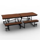 National Public Seating® Mobile Cafeteria Table with Benches, 8' Swerve, Particleboard Core, 3MM PVC Edge, Textured Black Frame