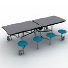 National Public Seating® Mobile Cafeteria Table with 8 Stools, 8' Swerve, MDF Core, ProtectEdge, Chrome Frame