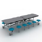 National Public Seating® Mobile Cafeteria Table with 12 Stools, 10' Bedrock, Plywood Core, Vinyl T-Mold Edge, Chrome Frame