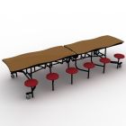 National Public Seating® Mobile Cafeteria Table with 12 Stools, 12' Swerve, MDF Core, ProtectEdge, Textured Black Frame