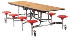 National Public Seating® Mobile Cafeteria Table with 8 Stools, 30" W x 96" L, MDF Core, ProtectEdge, Chrome Frame