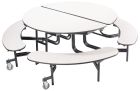 National Public Seating® Mobile Cafeteria Table with Benches, 60" Round, Particleboard Core, 3MM PVC Edge, Textured Black Frame