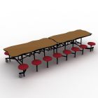 National Public Seating® Mobile Cafeteria Table with 16 Stools, 12' Bedrock, Particleboard Core, 3MM PVC Edge, Textured Black Frame
