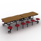 National Public Seating® Mobile Cafeteria Table with 12 Stools, 10' Swerve, Particleboard Core, 3MM PVC Edge, Textured Black Frame