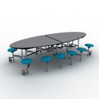 National Public Seating® Mobile Cafeteria Table with 12 Stools, 10' Elliptical, Particleboard Core, 3MM PVC Edge, Chrome Frame