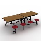 National Public Seating® Mobile Cafeteria Table with 8 Stools, 8' Bedrock, Particleboard Core, Vinyl T-Mold Edge, Textured Black Frame