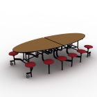 National Public Seating® Mobile Cafeteria Table with 12 Stools, 10' Elliptical, Plywood Core, Vinyl T-Mold Edge, Textured Black Frame