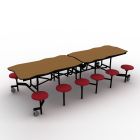 National Public Seating® Mobile Cafeteria Table with 12 Stools, 10' Bedrock, Particleboard Core, 3MM PVC Edge, Textured Black Frame
