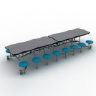 National Public Seating® Mobile Cafeteria Table with 16 Stools, 12' Bedrock, Particleboard Core, Vinyl T-Mold Edge, Chrome Frame