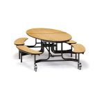 National Public Seating® Mobile Cafeteria Table with Benches, 10' Elliptical, Particleboard Core, Vinyl T-Mold Edge, Textured Black Frame