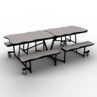 National Public Seating® Mobile Cafeteria Table with Benches, 8' Bedrock, MDF Core, ProtectEdge, Textured Black Frame